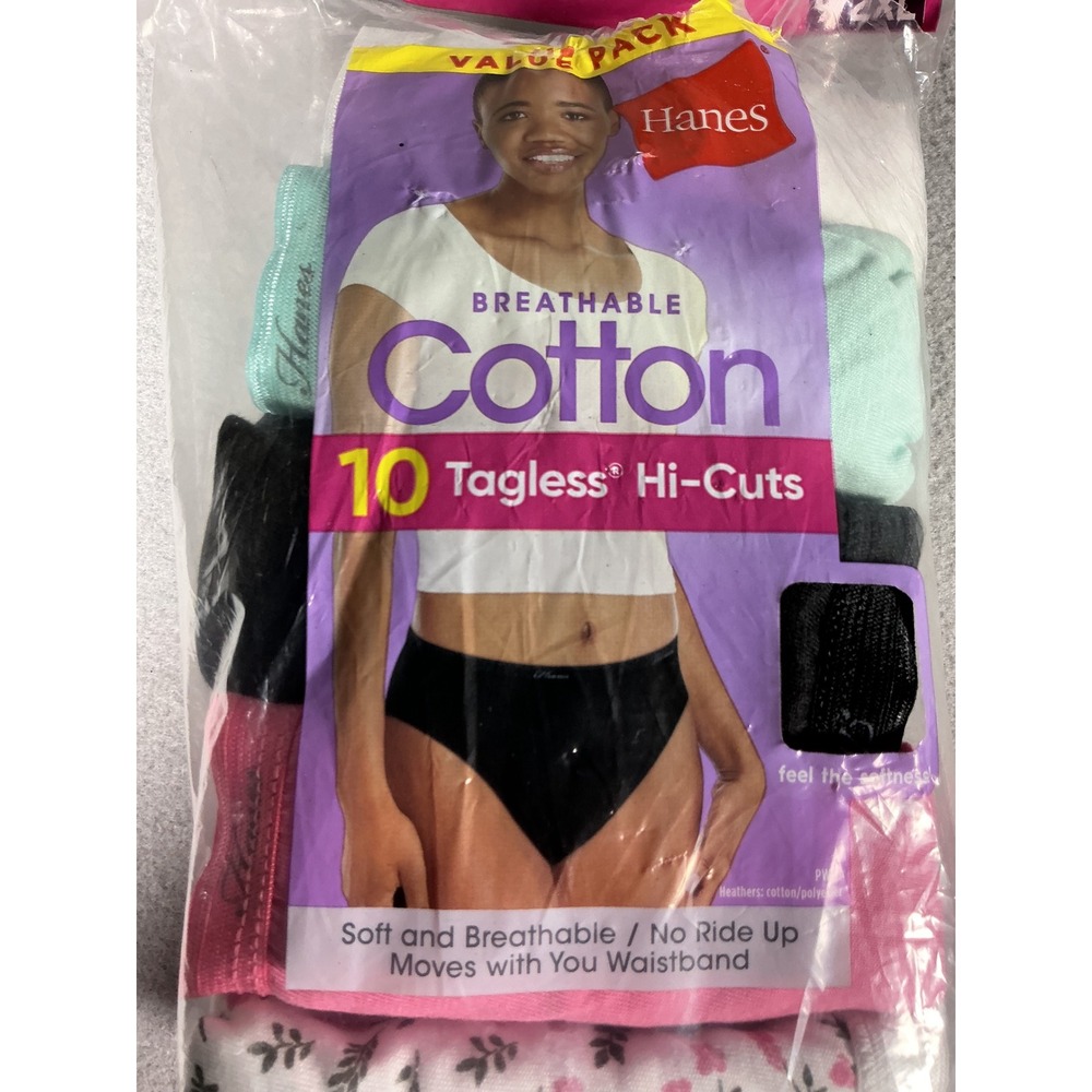 Hanes Women's 9-Pack Breathable Cotton Hi-Cut Panties Size 9/2XL Tagless